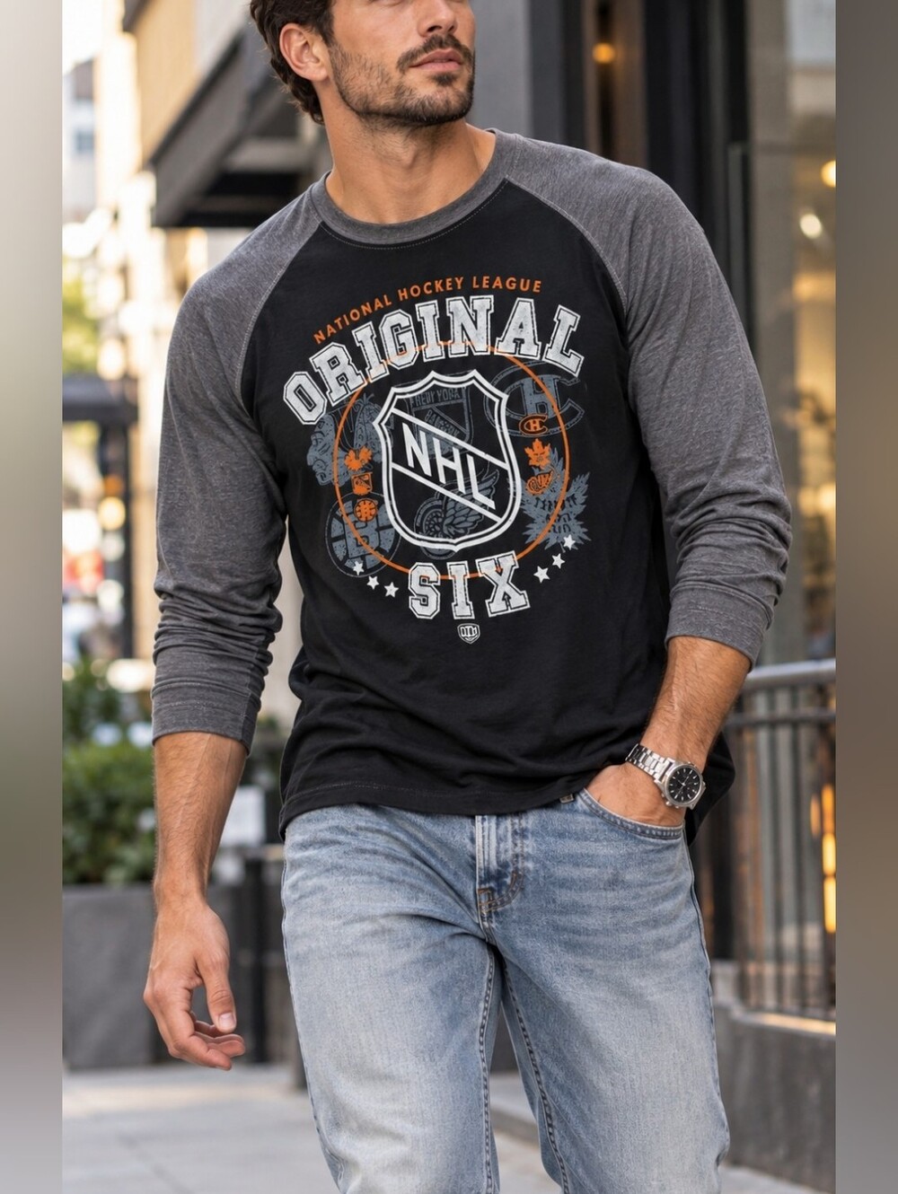 NHL Original Six Raglan Long Sleeve Shirt Men's XL NWT 100% Cotton
